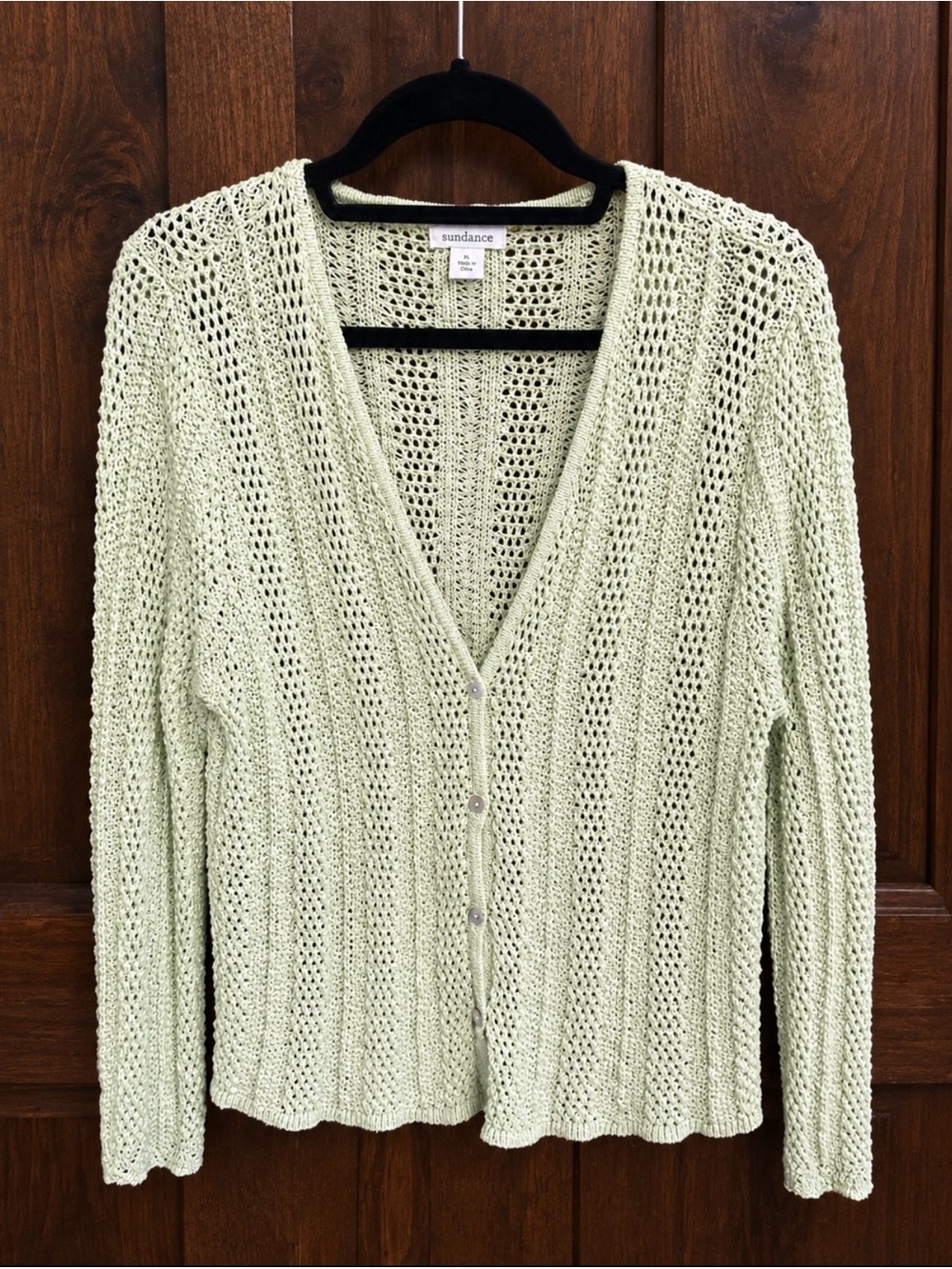 Sundance Pale Mint Open-Knit V-Neck Cardigan